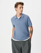 Blaues geflammtes Baumwoll-Poloshirt mit kurzen &Auml;rmeln-2
