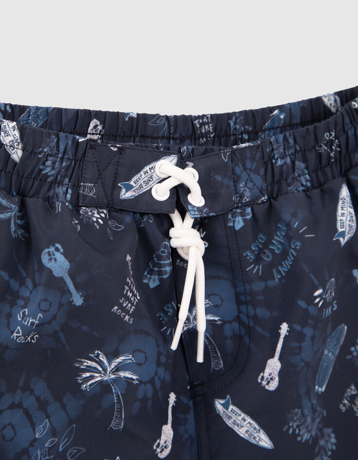 Marineblaue Jungenbadeshorts mit Surf-Rock-Print-2