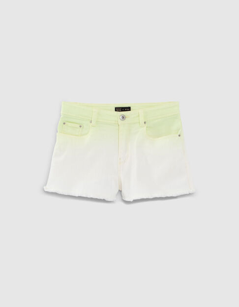 Neongelbe Deep-Dye-Mädchenshorts mit Fransenabschluss - IKKS