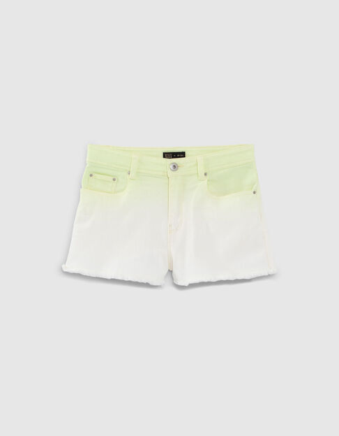 Girls’ neon yellow deep dye shorts with fringed cuffs - IKKS