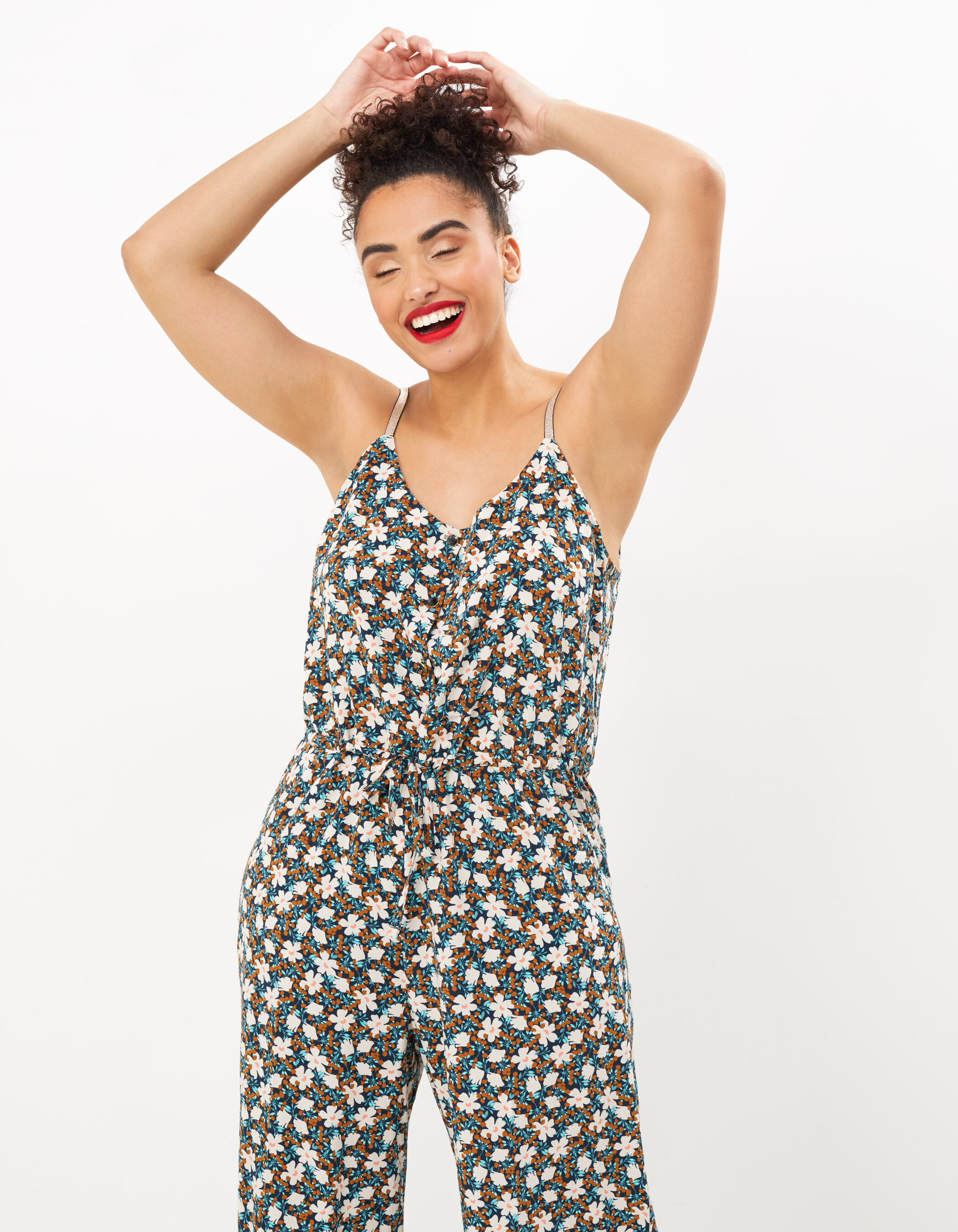 I.Code navy floral seventies print jumpsuit