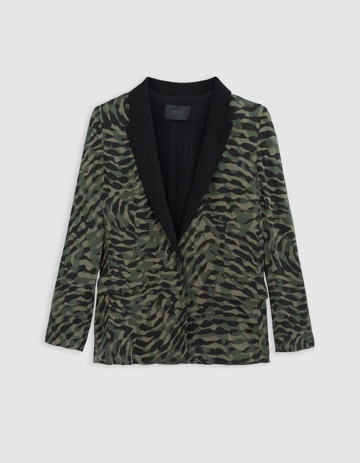 Veste de costume kaki fluide imprimé camouflage Femme-5