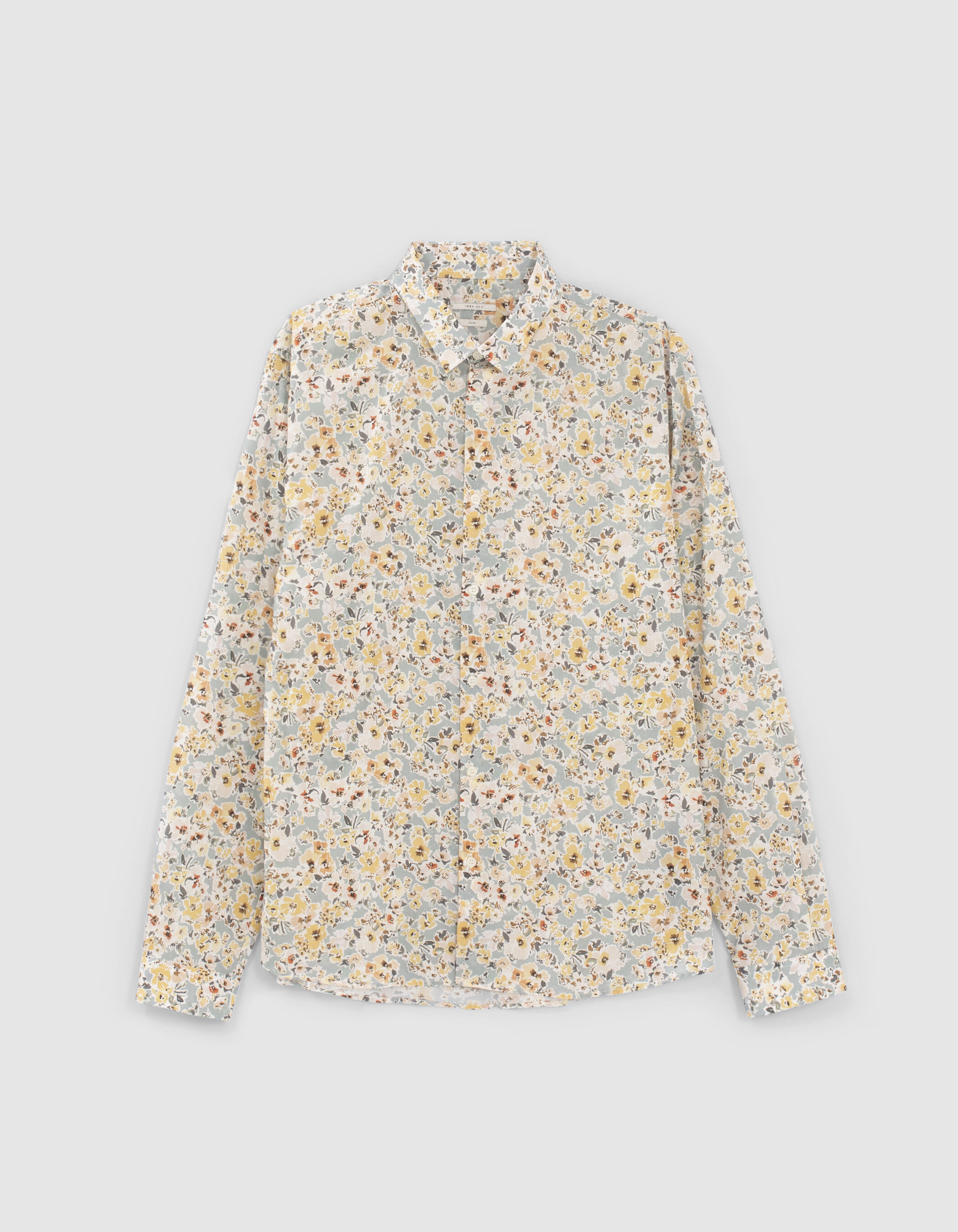 Men s aqua Liberty fabric SLIM shirt with yellow flowers IKKS