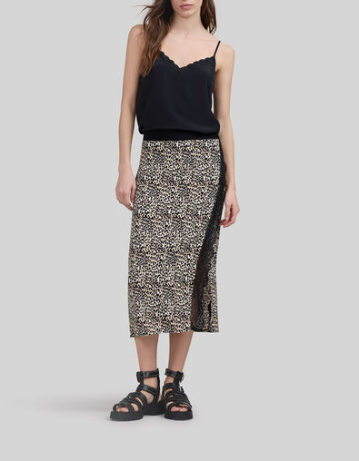Schwarzer Damenrock mit Leo-Rock-Print - IKKS
