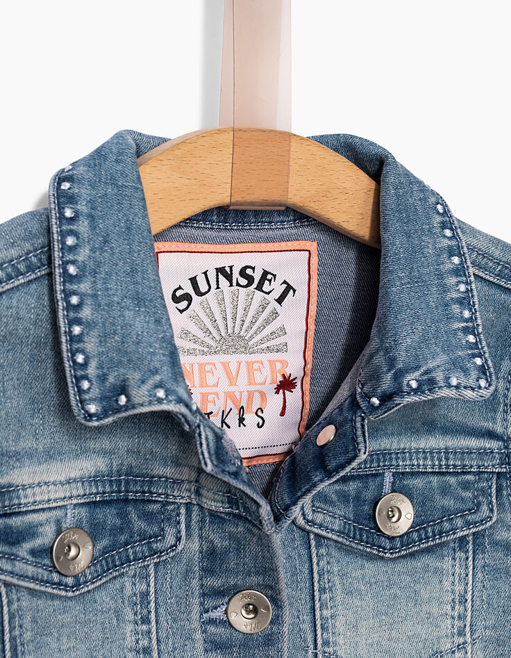 Veste en jean blue bleach à broderies pour fille-6