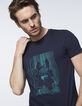 Dunkelblaues Herren-T-Shirt mit Streifen-Gesicht-Roboter-4