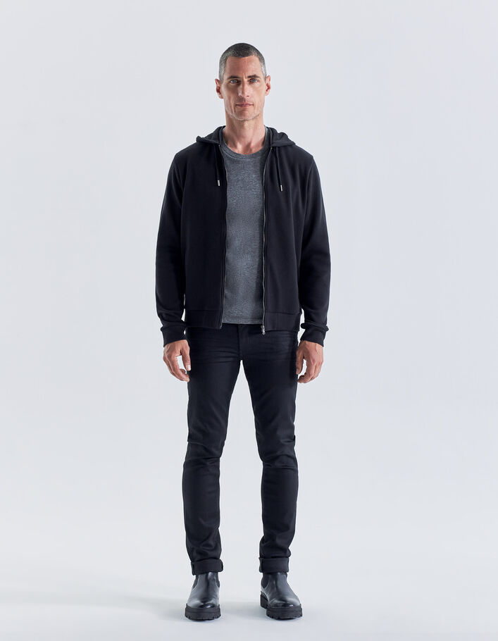 Cardigan noir nid d'abeille à capuche Homme-8