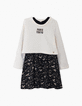 Girls’ white sweatshirt & black Sakura print 2-in-1 dress-1