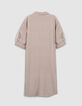 Robe chemise marron motif rayures galons dentelle Femme-7