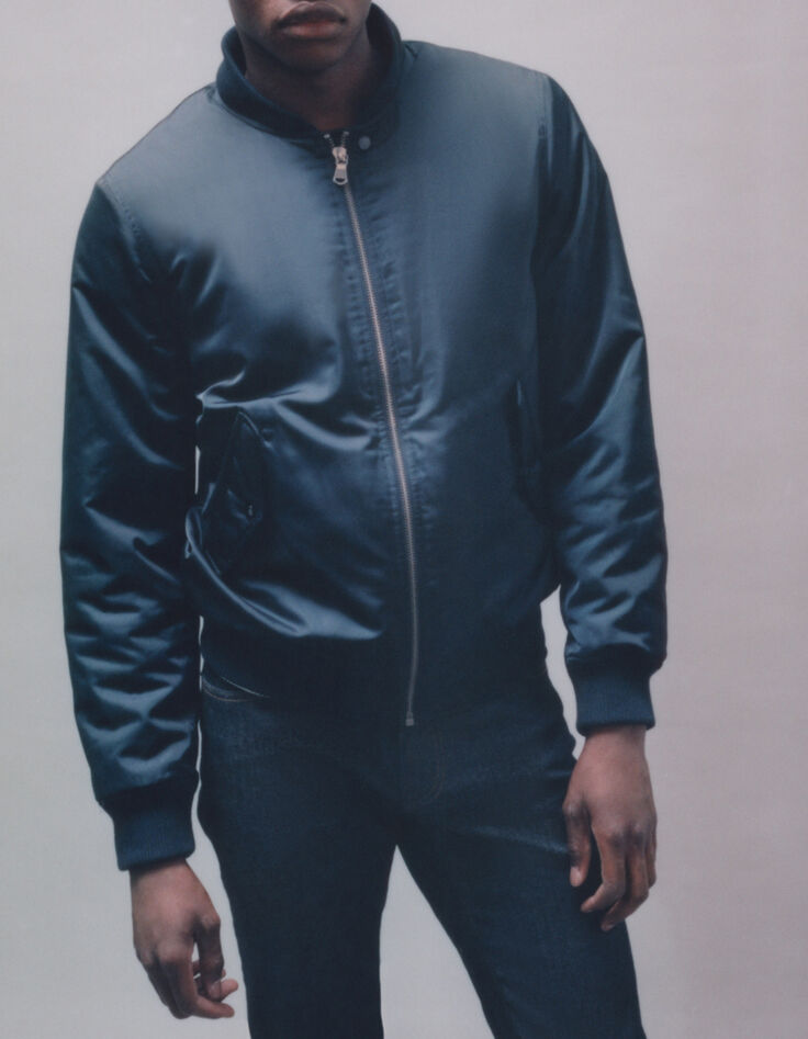 Marineblaue Herrenbomberjacke aus Nylon mit Kapuze-8