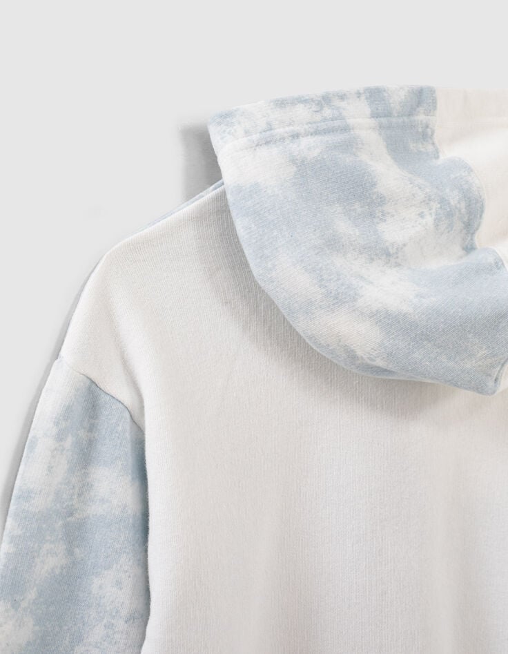 Sweat bleu tie and dye et &eacute;cru &agrave; capuche gar&ccedil;on -5