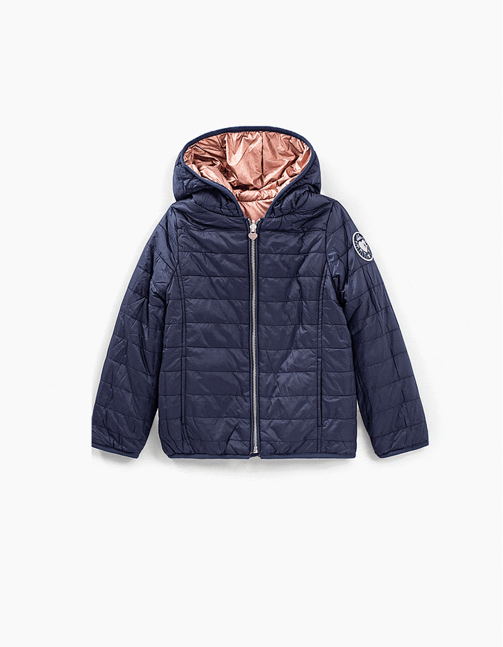 Girls medium pink and navy reversible padded jacket