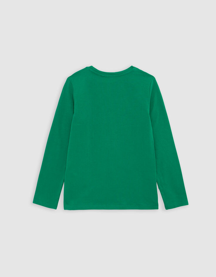 Multi-Material-T-Shirt Grün Mädchen mit Fischgrätenmuster-3