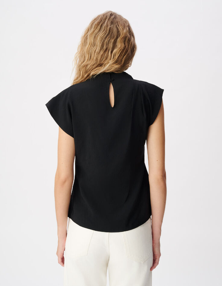 Top noir col montant effet b&eacute;nitier Femme-3