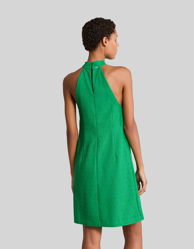 Robe menthe décor strass ton sur ton Femme-3
