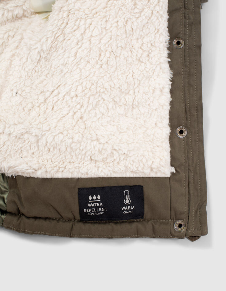 Donkerkaki parka in twee materialen gevoerd babymeisjes-7
