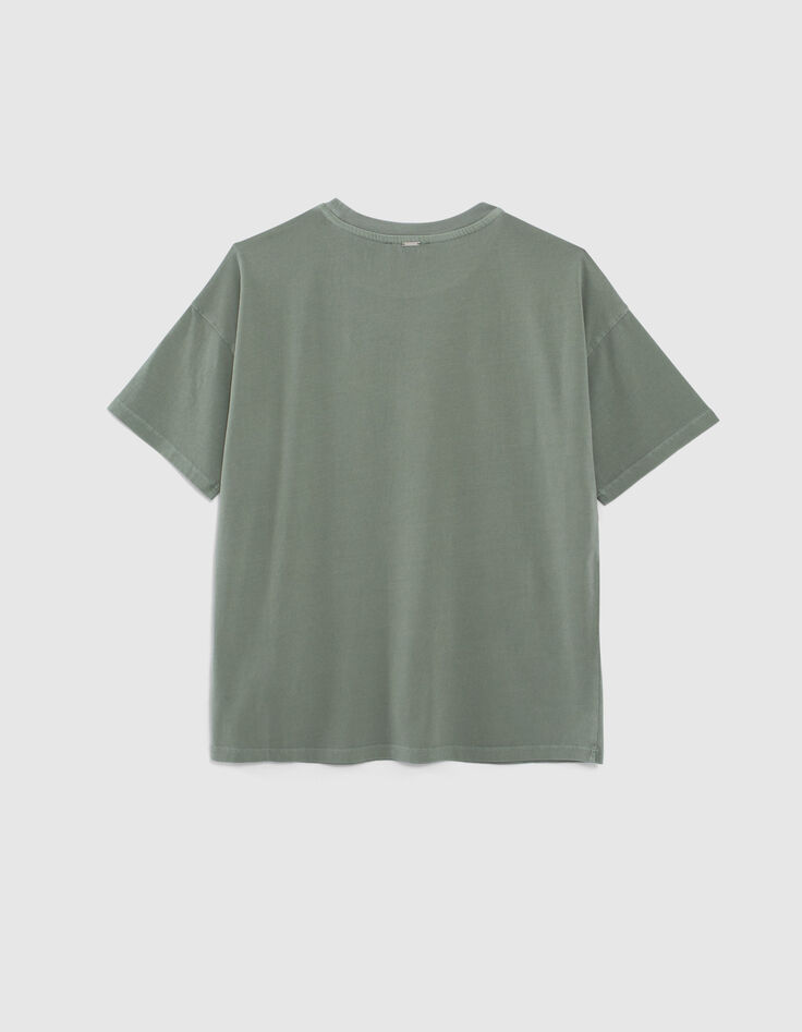 Kaki T-shirt opdruk palmen en glitters meisjes-3