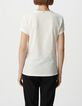 Tee-shirt col V blanc coton bio broderie t&ecirc;te de mort Femme-3