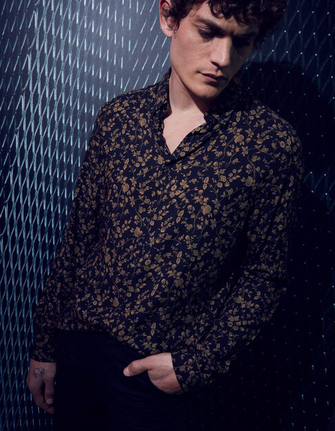 Chemise SLIM noire LENZING™ ECOVERO™ motif fleurs cappuccino Homme