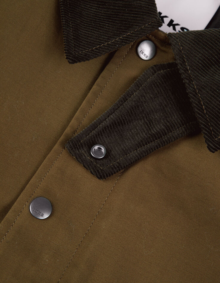 Khakifarbene Herren-Multitaschenjacke mit Samtkragen-9
