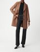 Manteau long rouge motif pied-de-poule Femme-1