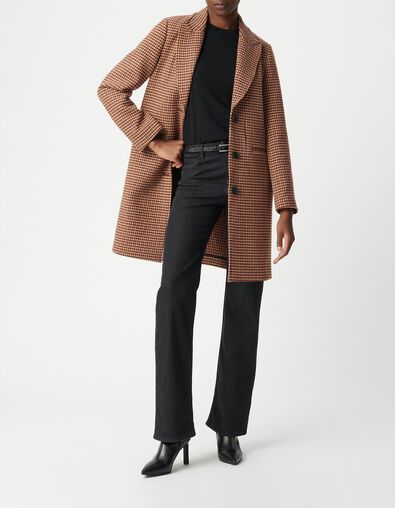 Manteau long rouge motif pied-de-poule Femme - IKKS
