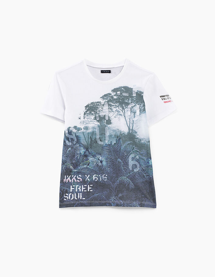 Optisch weißes Jungen-T-Shirt mit Dschungelmotiv  - IKKS