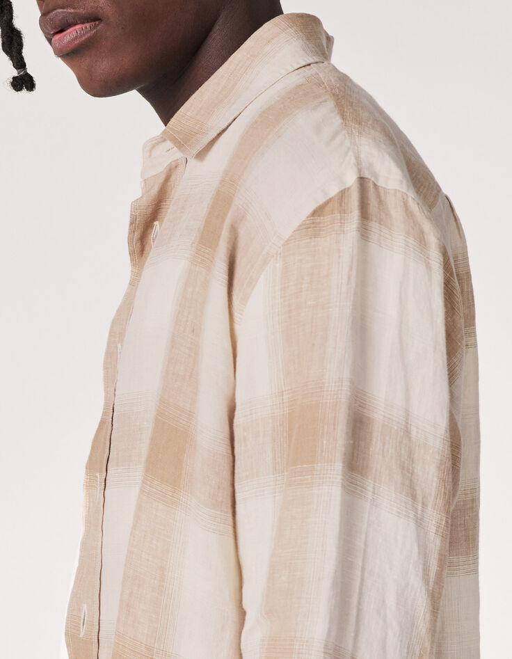 Men’s light brown check linen REGULAR shirt-2