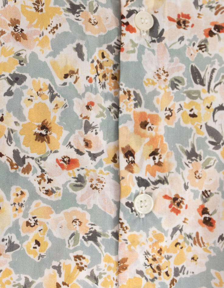 Aqua SLIM overhemd Libertystof gele bloemetjes Heren-5