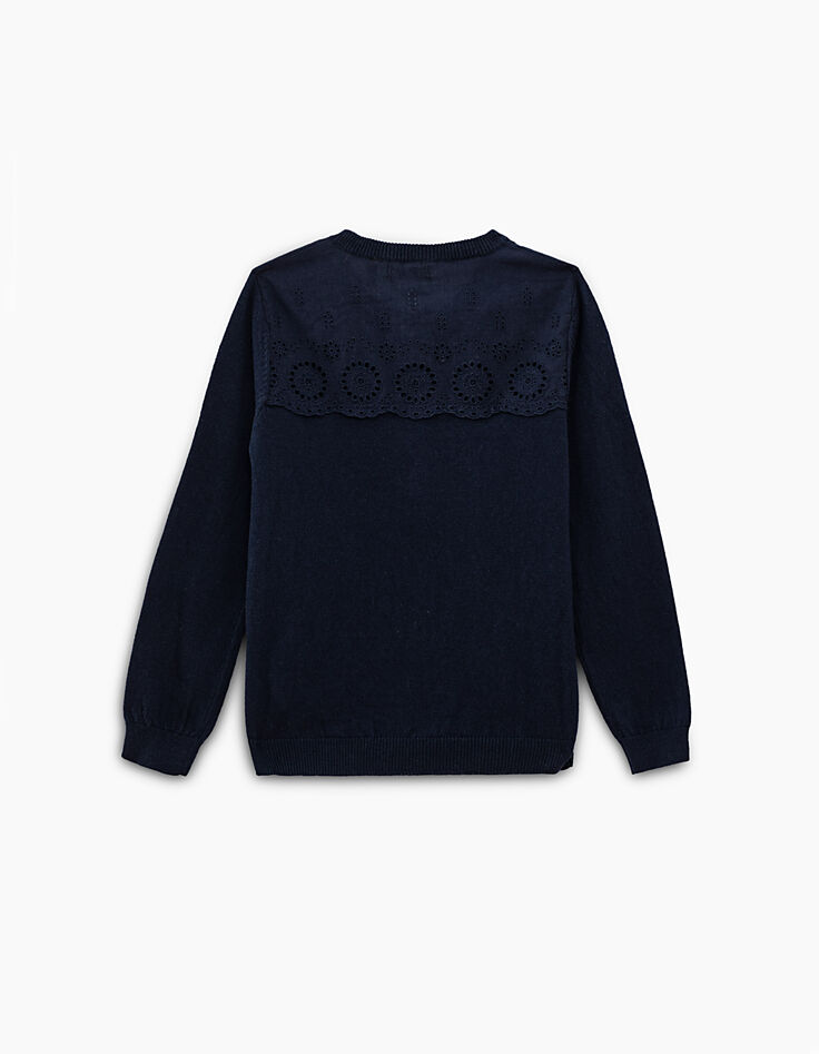 C&aacute;rdigan navy tricot y bordado ingl&eacute;s ni&ntilde;a-2