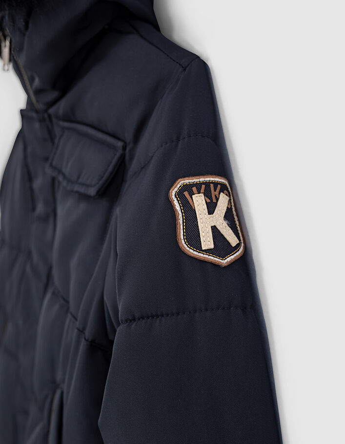 Boys’ navy check high neck padded jacket - IKKS