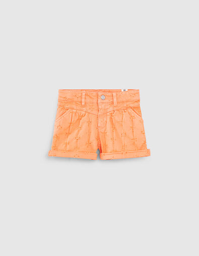 Girls’ apricot denim shorts with placed wear - IKKS