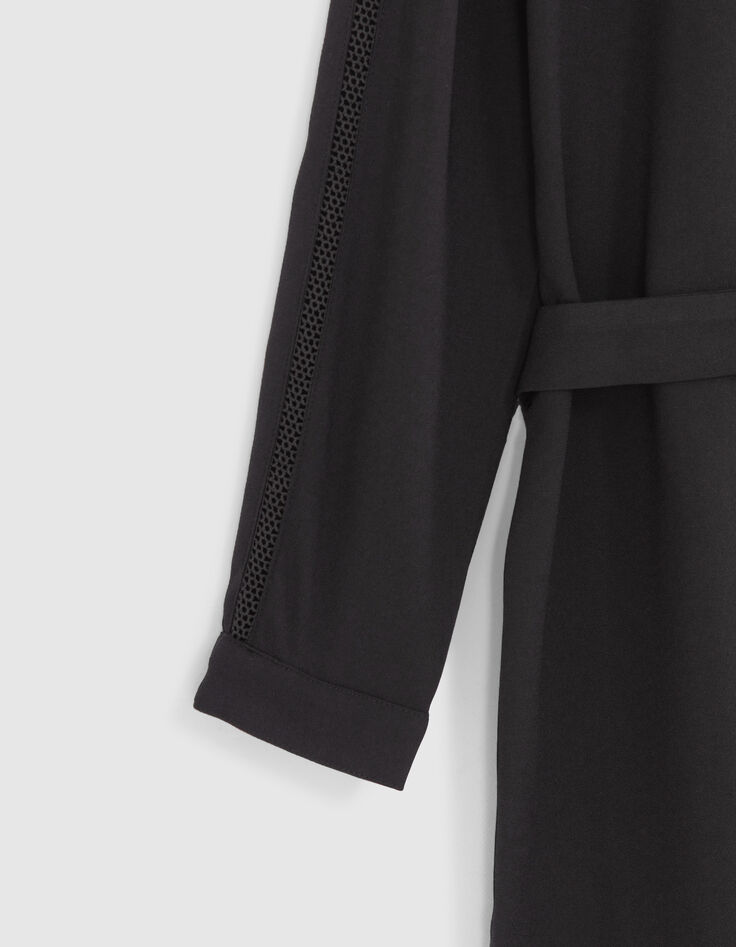 Robe chemise noire recyclée détail guipure Femme-8
