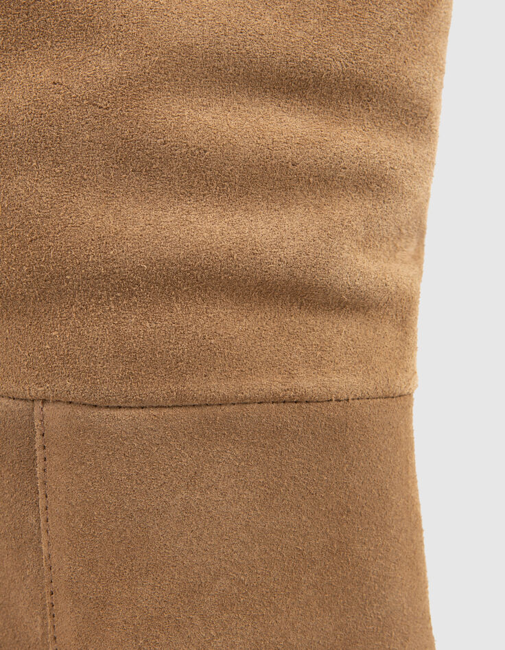 Zandkleurige boots met hak suèdeleer met omslag Dames-6