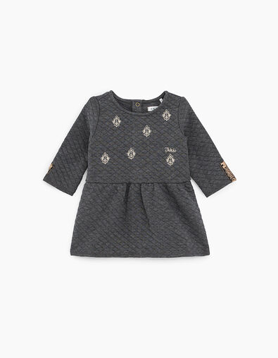 Baby girls’ grey marl embroidered damask dress - IKKS
