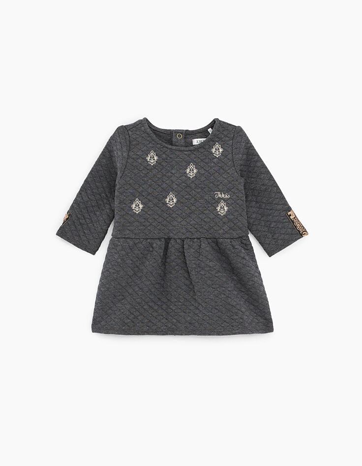Baby girls’ grey marl embroidered damask dress-1 Baby girls’ grey marl embroidered damask dress-1