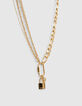 Collar largo mezcla cadenas candados y llaves dorado mujer-2