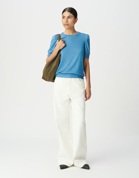 Iridescent blue ribbed knit T-shirt - IKKS