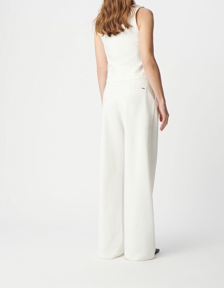 Pantalón sastre blanco ancho punto Milano mujer-3