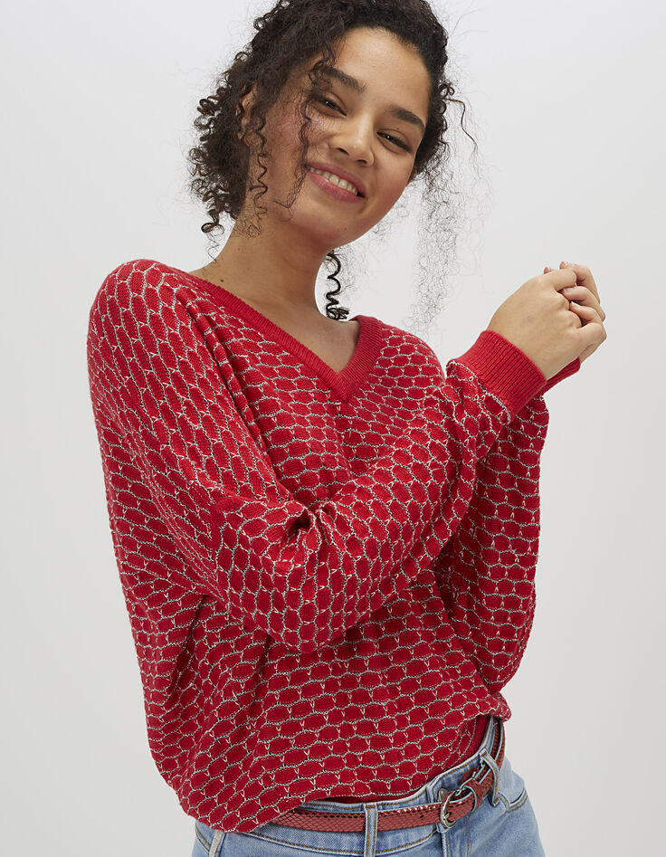 Pull rouge céleste avec jeux de points métallisés I.Code-3