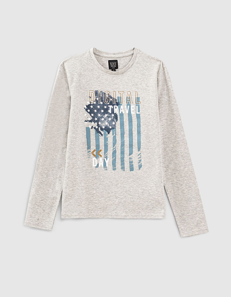 Camiseta gris jaspeado medio bandera ni&ntilde;o -1