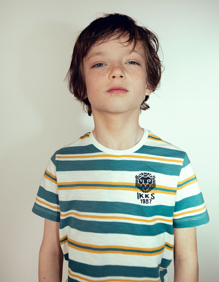 Camiseta blanco roto con rayas niño -1