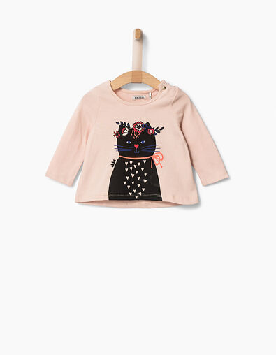 Tee-shirt rose à visuel chat bébé fille - IKKS