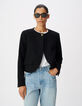 Veste carr&eacute;e noire effet tweed Femme-4