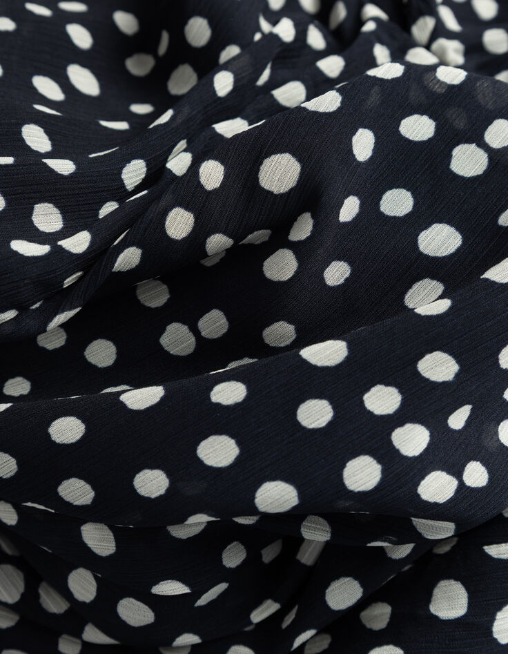 Women’s navy polka dot print long dress with draped collar-7