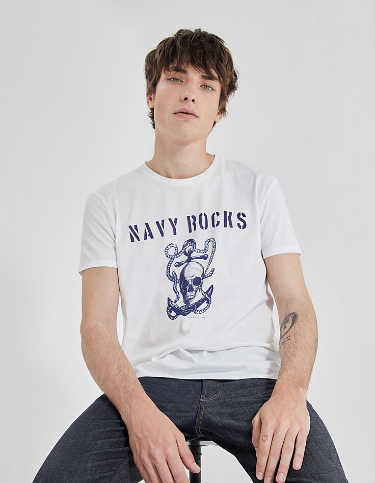 Gebroken wit T-shirt opdruk anker Heren-1
