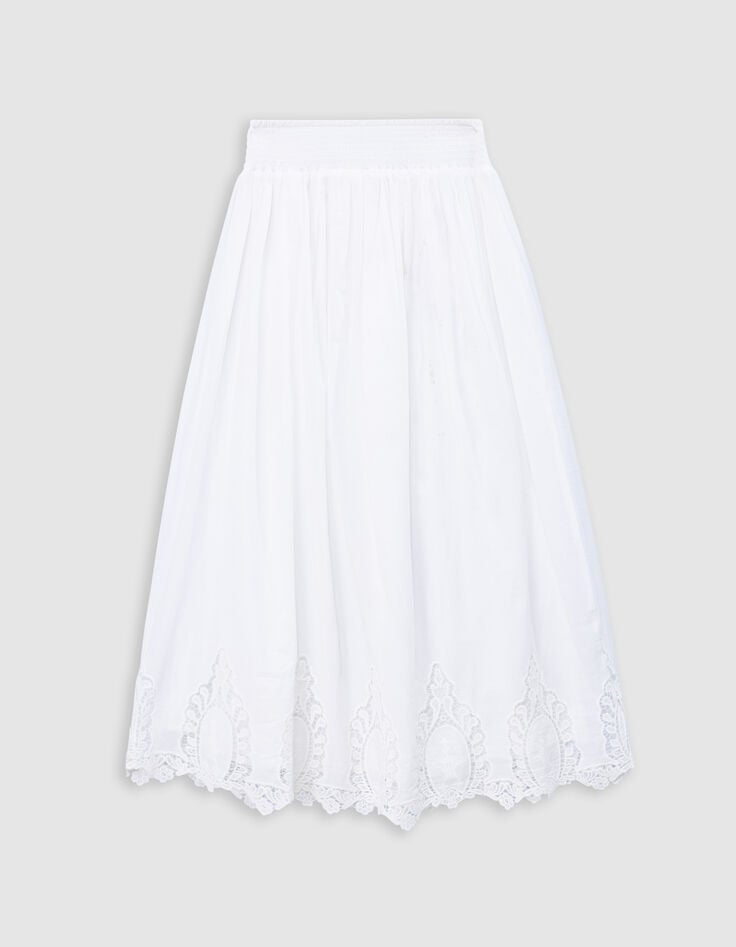 Langer wei&szlig;er Rock f&uuml;r Damen mit Spitzenstickerei-6