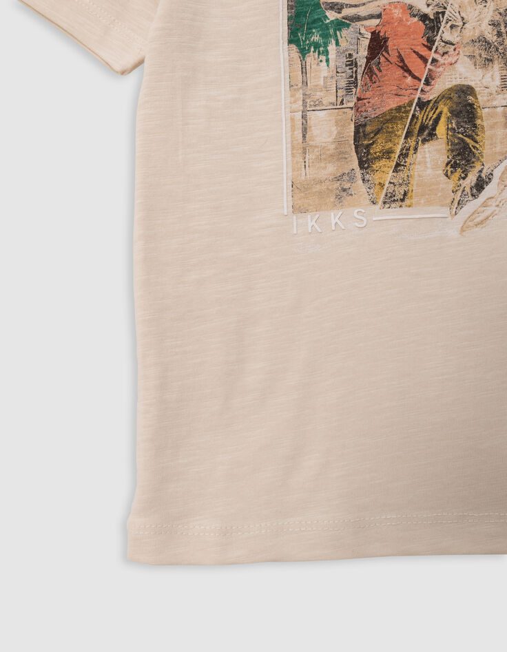 T-shirt beige coton bio homme à tête de tigre garçon-5