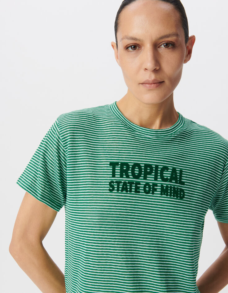 Grünes Matrosen-T-Shirt für Damen mit GEFLOCKTE Botschaft aus Samt-5