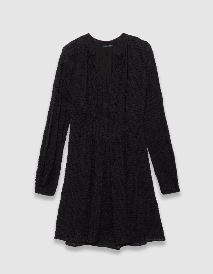 Vestido negro con cuello en V y mangas largas para mujer-6